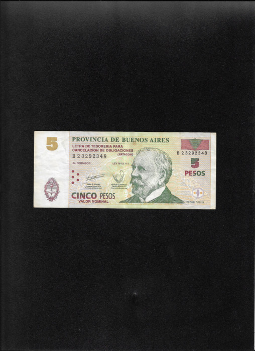 Rar! Argentina provincia Buenos Aires (Patacon) 5 pesos 2002 seria23292348