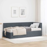 vidaXL Cadru de pat colțar cu saltea cu headboard 2 pcs Gri Catifea 3393809