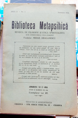 Biblioteca Metapsihica Anul II - Numarul 3 din noiembrie 1934 foto