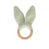 Jucarie Dentitie Bumbac cu Inel Lemn BabyJem Amigurumi Verde Lucrata Manual +3 Luni