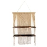 Rafturi Suspendate Macrame Maro, Lemn Albesia, 150x72x13cm, Stil Boho, Decor Perete Living, Dormitor