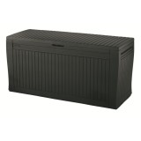 Cutie de depozitare pentru exterior, pentru accesorii gradina si terasa, cu capac, material polipropilena, culoare graphite, Keter Comfy, 270 L, maner