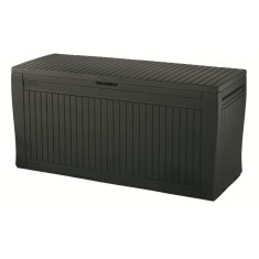 Cutie de depozitare pentru exterior, pentru accesorii gradina si terasa, cu capac, material polipropilena, culoare graphite, Keter Comfy, 270 L, maner