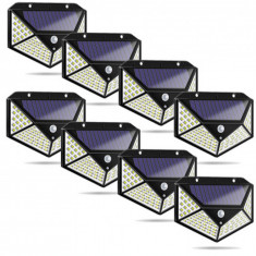 Set 8 lampi 100 LED cu panou solar, senzor de miscare si lumina