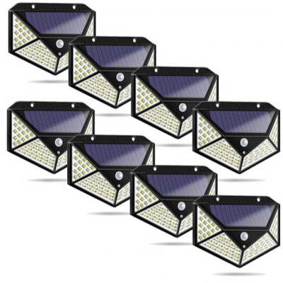 Set 8 lampi 100 LED cu panou solar, senzor de miscare si lumina foto