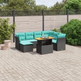 Gossi set canapele de gradina cu perne, 8 piese, negru, poliratan