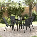 Set de dining pentru grădină vidaXL 5 piese Negru Textil și Oțel, Masă de grădină vidaXL Neagră 80x80x73 cm Sticlă Temperată