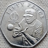50 pence 2019 Isle of Man / Insula Man , Slip Catch, Cricket ICC World Cup, tiraj 12500, Europa