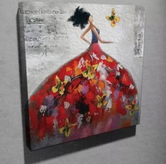 Superb tablou culori vibrante efect 3D- FEMEIE CU ROCHIE FLUTURI - panza canvas