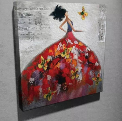 Superb tablou culori vibrante efect 3D- FEMEIE CU ROCHIE FLUTURI - panza canvas foto
