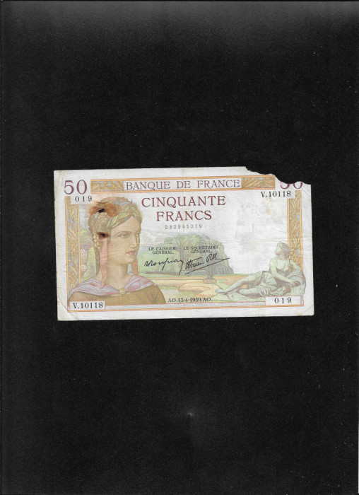 Franta 50 francs franci 1939 seria252945019 uzata