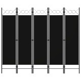 Paravan de cameră cu 5 panouri, negru, 200 x 180 cm