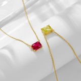 Colier Argint 925 Placat Aur, Zirconiu Dreptunghiular Emerald Cut, Carabina Clasica, 45cm, Atcom Femei