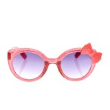 Ochelari de soare roz cu glitter si fundita decorativa