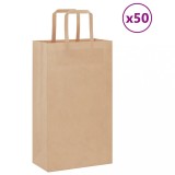 vidaXL Pungi de h&acirc;rtie 50 buc cu m&acirc;nere maro 21x11x36 cm