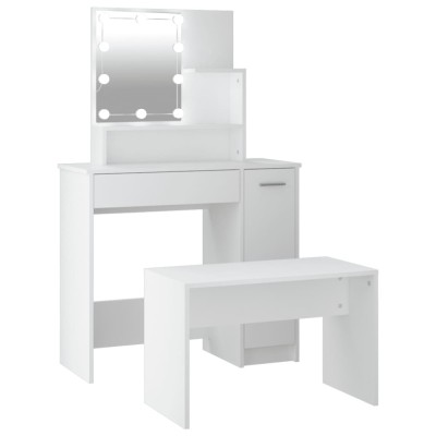 Set masuta de toaleta cu LED, alb, lemn prelucrat foto