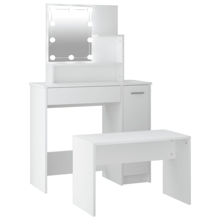 Set masuta de toaleta cu LED, alb, lemn prelucrat