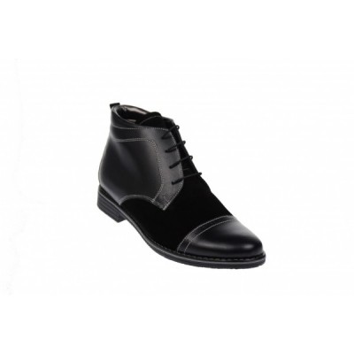 Ghete barbati casual din piele naturala, imblanite, negru combinat, BOND1NN foto