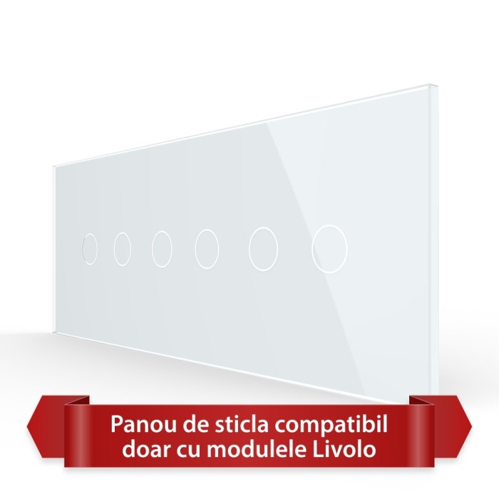 Panou Intrerupator Dublu + Dublu + Dublu cu Touch LIVOLO din Sticla, Standard Italian - 6/7M SmartElectro IntelligentHouse