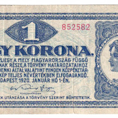 UNGARIA ROMANIA 1 COROANA EGY KRONE 1920 STARE FF BUNA