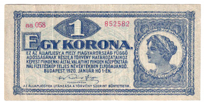 UNGARIA ROMANIA 1 COROANA EGY KRONE 1920 STARE FF BUNA foto