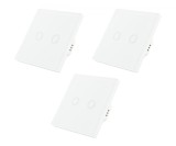Cumpara ieftin Set 3 Intrerupatoare duble cu touch Brius&trade;, cu nul, sticla securizata, ignifug, indicator LED noapte/zi, rezistent la zgarieturi si anti-amprente, ide