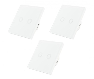Set 3 Intrerupatoare duble cu touch Brius&amp;trade;, cu nul, sticla securizata, ignifug, indicator LED noapte/zi, rezistent la zgarieturi si anti-amprente, ide foto