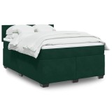 vidaXL Pat box spring cu saltea, verde &icirc;nchis, 160x200 cm, catifea 3288651
