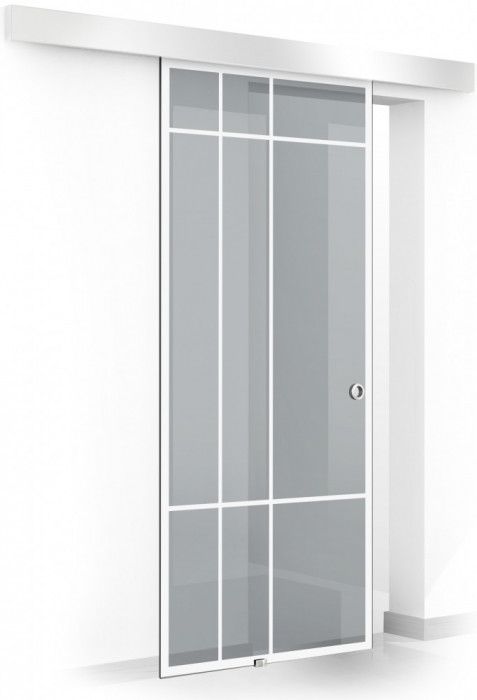 Usa glisanta Boss &reg; model Event alb, 80x215 cm, sticla gri 8 mm, culisanta in ambele directii