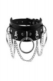 Choker negru din piele ecologica,, inele si lanturi, unisex, punk/gothic/rock