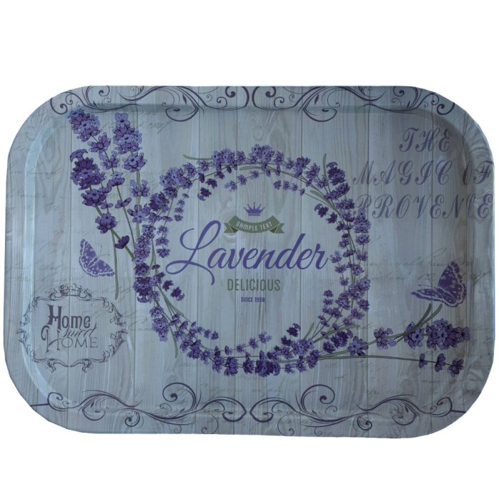 Farfurie metalica tip tava Pufo Purple lavender pentru servire desert, prajituri, aperitive, 40 x 29 cm