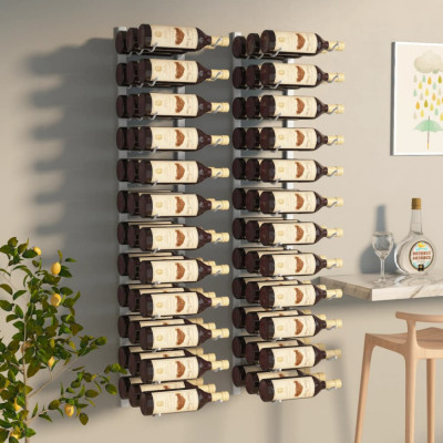 vidaXL Suport sticle de vin, de perete, 36 sticle, 2 buc., alb, fier foto