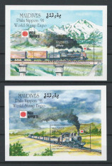 Maldives 1991 bl 200-201 - MNH, nestampilat - Trenuri, locomotive, transport foto