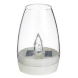 Lampă Solară de Masă, Model Flacără, Alb Cald, Bază Neagră sau Albă, 6x9cm, Oem