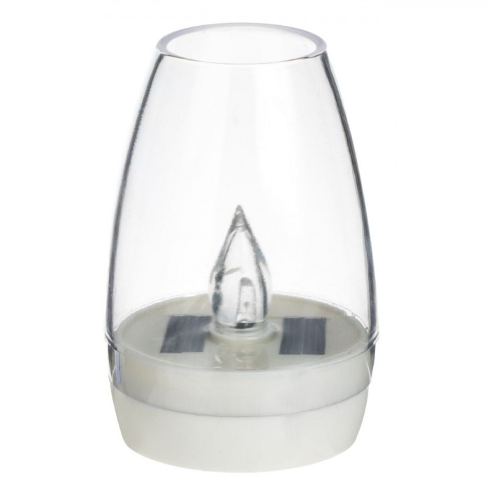 Lampă Solară de Masă, Model Flacără, Alb Cald, Bază Neagră sau Albă, 6x9cm