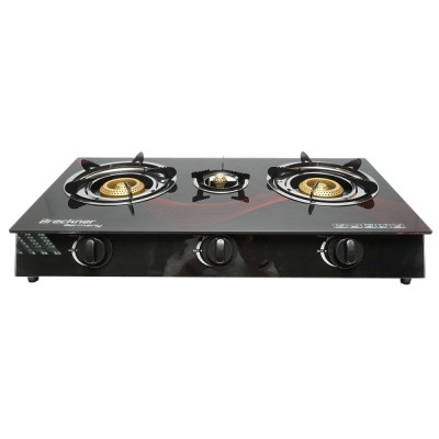 Aragaz, plita cu 3 arzatoare din fonta 2.5KW, sticla securizata 700x380x94mm Breckner Germany foto