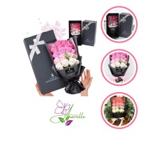 Buchet de Flori de Sapun Parfumate intr-o Cutie Decorativa (37 cm x 19 cm x 11, 5 cm) &ndash; Cadou Unic si Elegant pentru Femei, Cu 18 Flori de Sapun Reali