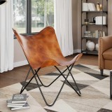 vidaXL Scaun fluture, maro, piele naturală