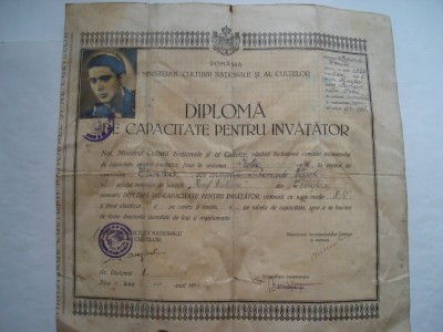Diploma de capacitate pentru invatator, 1946 foto
