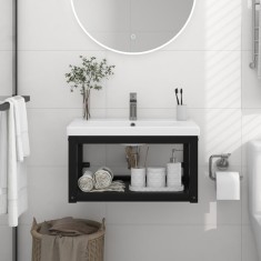 vidaXL Cadru chiuvetă de baie pentru perete, negru, 59x38x31 cm, fier 338494