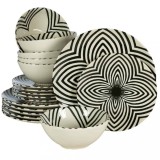 Set farfurii 18 piese, 6 persoane, Hypnosis, Alb ivoire cu linii negre