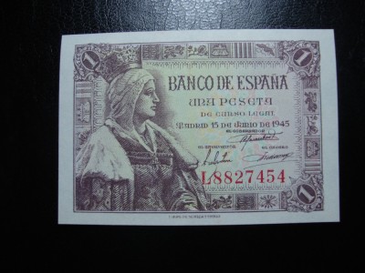 SPANIA 1 PESETA 1945 UNC foto