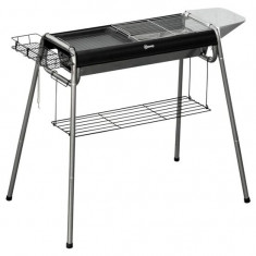 Gratar gradina/camping, portabil, grill dreptunghiular, cu rafturi, structura inox, 96x61x72 cm GartenVIP DiyLine