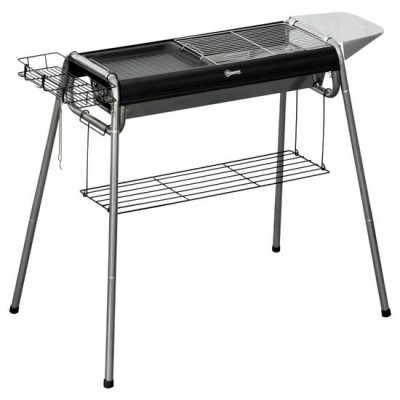 Gratar gradina/camping cu carbuni, portabil, grill dreptunghiular, cu rafturi, structura inox, 96x61x72 cm foto