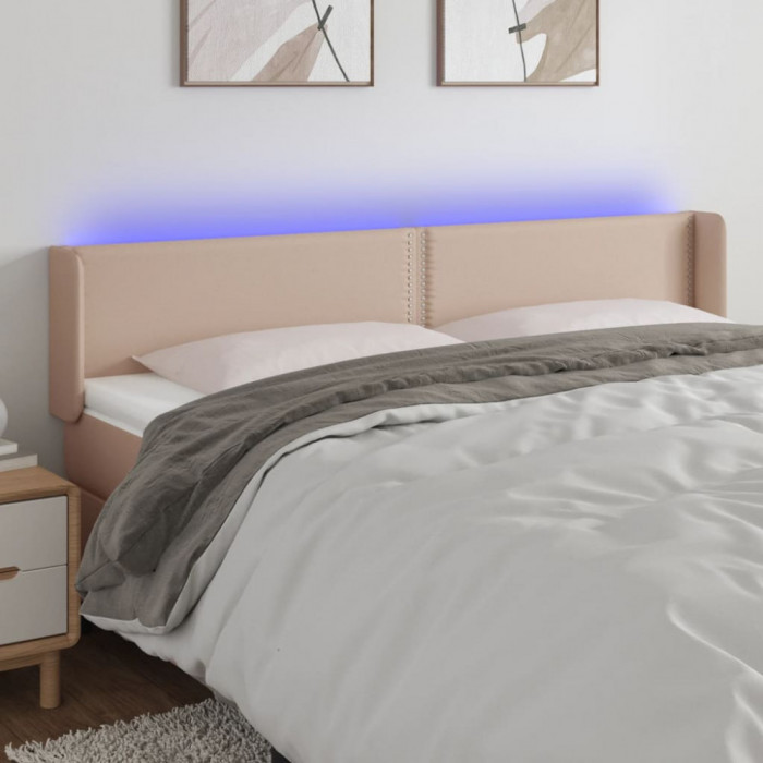 Tablie de pat cu LED, cappuccino 203x16x78/88cm piele ecologica GartenMobel Dekor