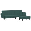 Canapea extensibila cu taburet, 2 locuri, verde inchis, catifea