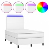 Cumpara ieftin Pat cu arcuri, saltea si LED, alb, 120x200 cm, piele ecologica