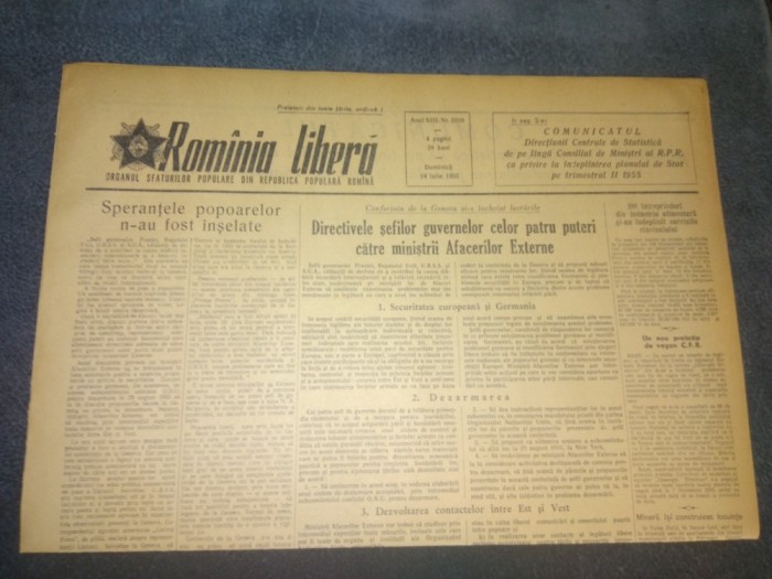 ZIARUL ROMANIA LIBERA 24 IULIE 1955 CONFERINTA DE LA GENEVA