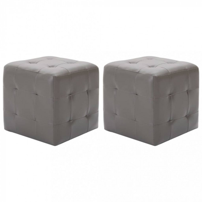 Gossi taburet, 2 buc., gri, 30 x 30 x 30 cm, piele ecologica