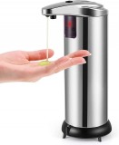 Cumpara ieftin Dispenser pentru Sapun Lichid/Dezinfectant, cu Senzor Infrarosu de Miscare, din Otel Inoxidabil, 250 ml, 19 x 11 cm, Gri